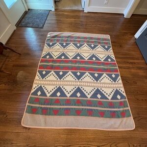 Vintage Biederlack Collectible Aztec Geometric Throw Blanket Teal Red Blue